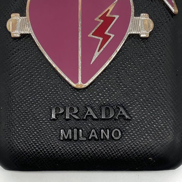 【大特価!!】PRADA プラダ アイフォンケース iPhone10 iPhoneX XS ハート バラ ローズ ブラック×ピンク ブランド 鑑定済み■_画像5