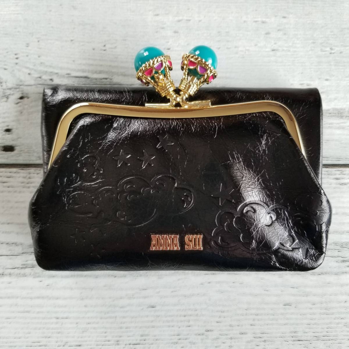 バルーン♪【送料無料】新品◇ANNA SUI アナスイ◇本革 がま口二つ折り