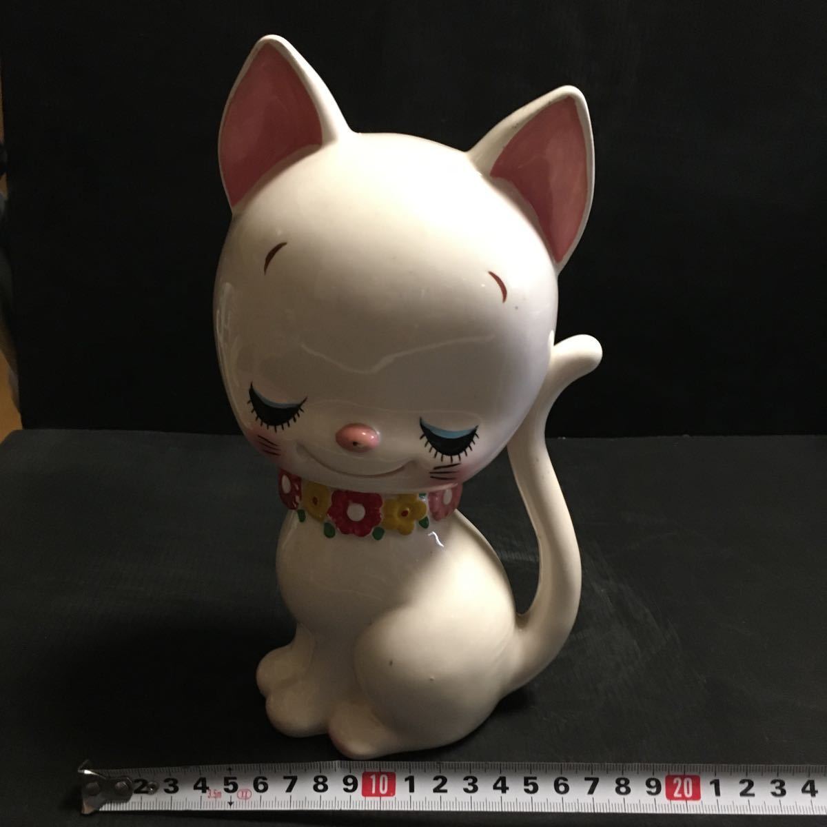 貯金箱 内藤ルネ サイン入り 彫文字 RUNE 陶器 猫 昭和レトロ雑貨 当時