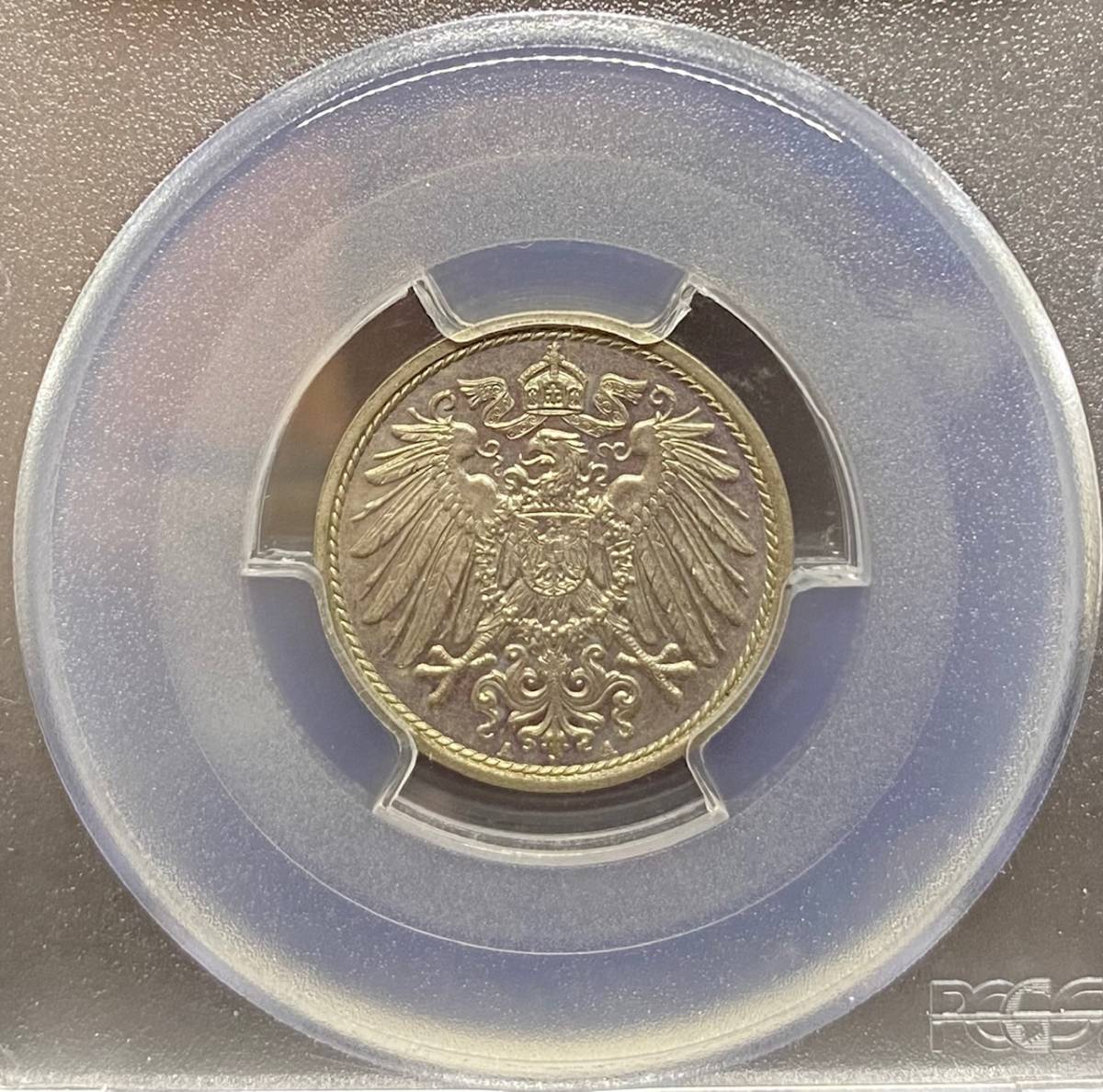 【この様な少額の貨幣の鑑定枚数は極少数】1914(A)年ドイツ帝国10Pfg銀貨/MS64/PCGS鑑定/ヴィルヘルムII世統治時代に発行された貨幣。_画像3