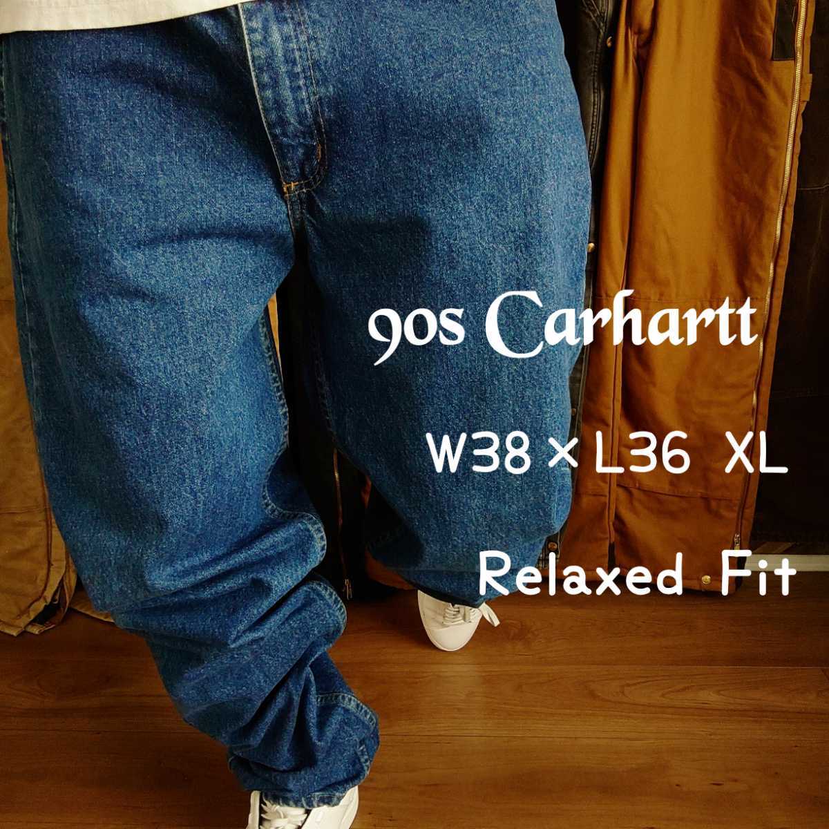 90s Carhartt カーハート デニムパンツ ジーンズ 濃紺インディゴ 古着 W38 XL 【SCA2010】