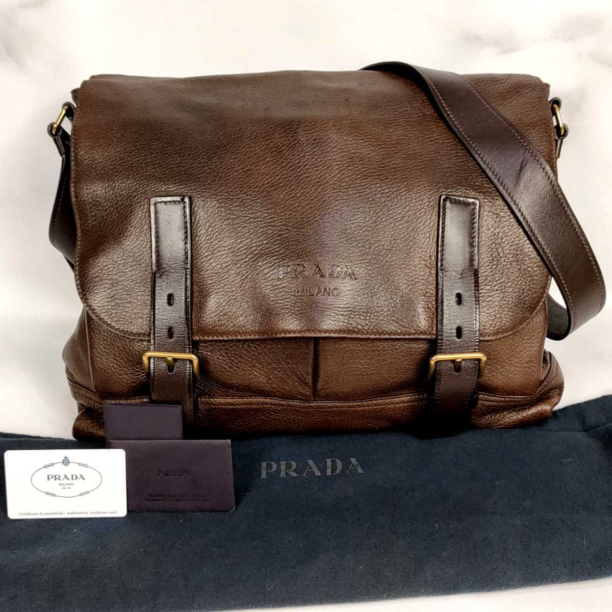 美品】プラダ PRADA オールレザー ディアスキン 鹿革 メッセンジャー