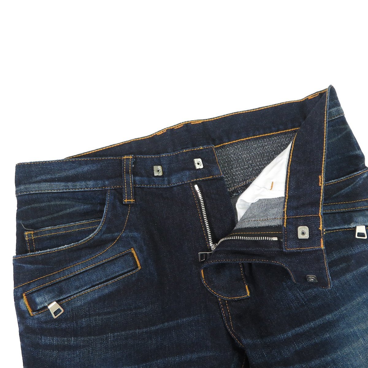 本物 美品 バルマンオム 蛇腹 ダメージ加工 ストレッチ デニムパンツ