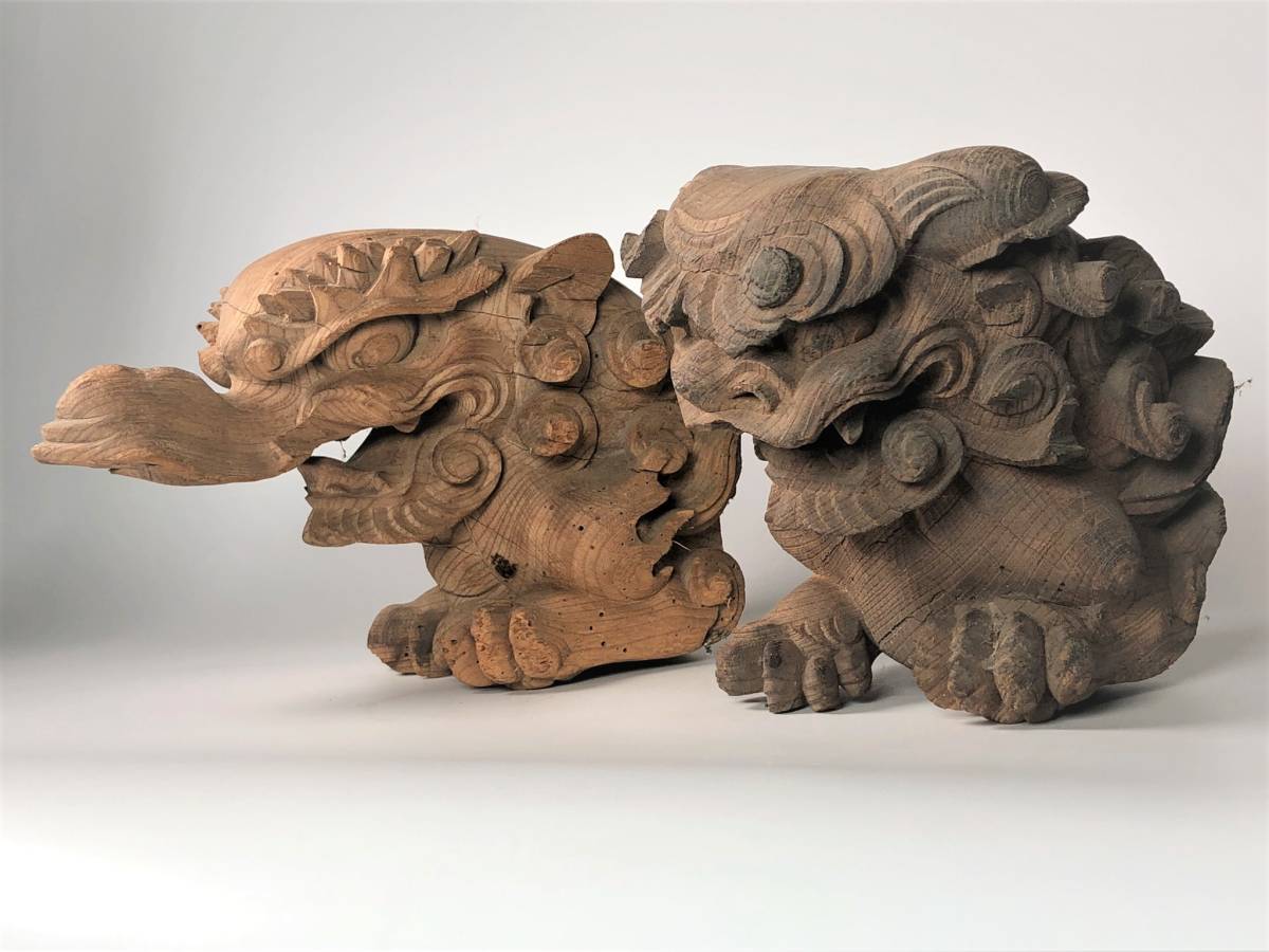 Yahoo!オークション - 木彫 獅子 狛犬 木鼻 一対 神社仏閣 仏教美術