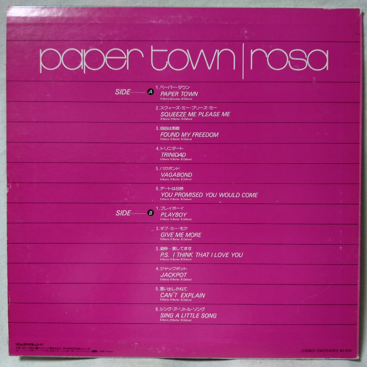 ★★ROSA PAPER TOWN ローザ ペーパータウン★スウェディッシュポップ 北欧ポップス★ 国内盤★ アナログ盤 [1319TPR_画像2