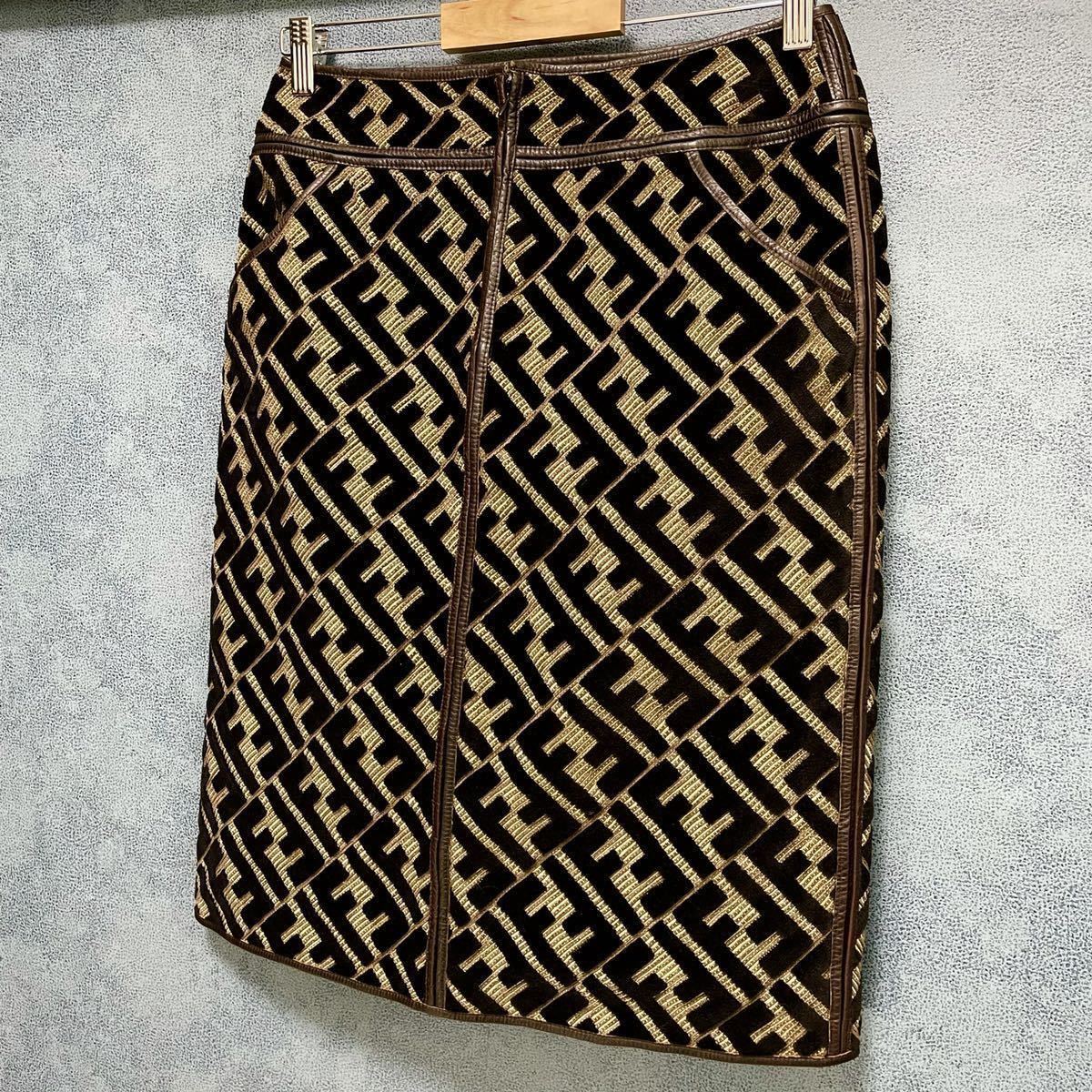 極美品】1円〜 FENDI フェンディ ズッカ柄 総柄 タイトスカート ひざ丈