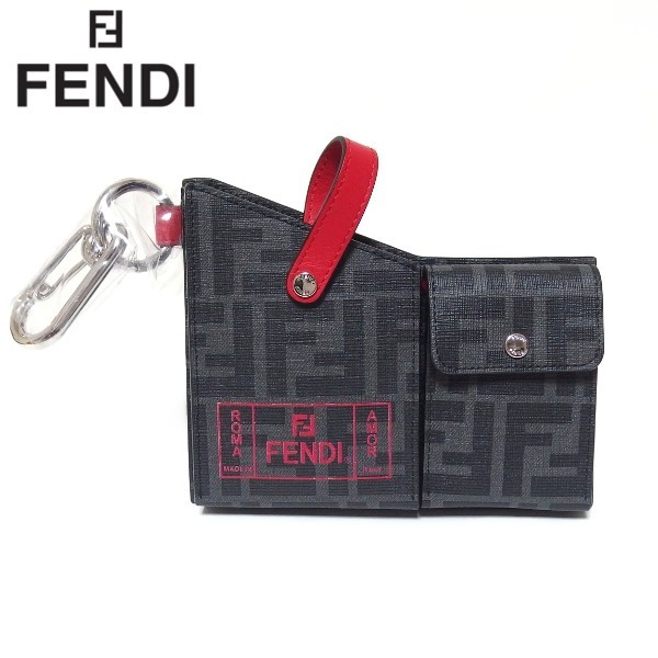 未使用★フェンディ ズッカ チャーム ベルト ポーチ 7AR759 ブラック レッド FENDI★_画像1