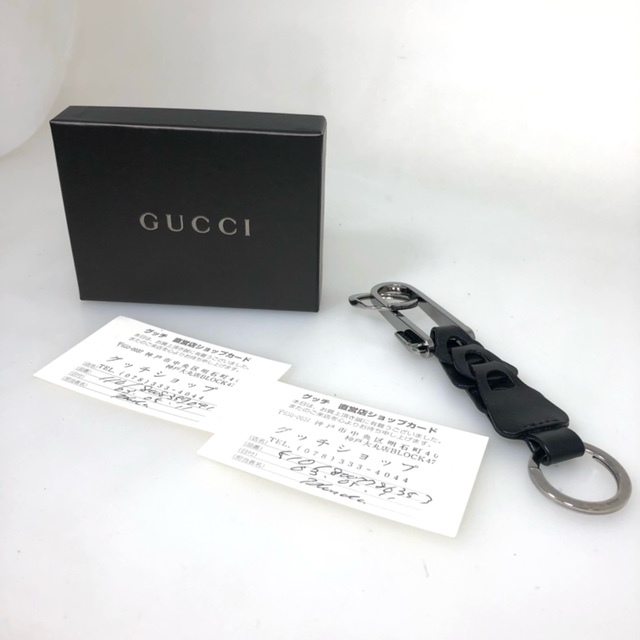 [GUCCI] Gucci key holder leather black men's box shop card 