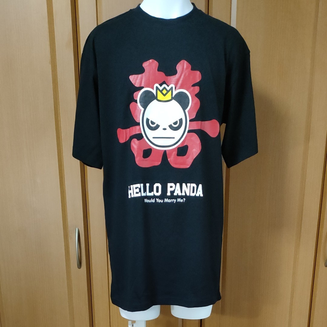 HELLO PANDA半袖TシャツL　黒　こわかわいいパンダちゃんHELLO PANDA Would You Marry Me? 