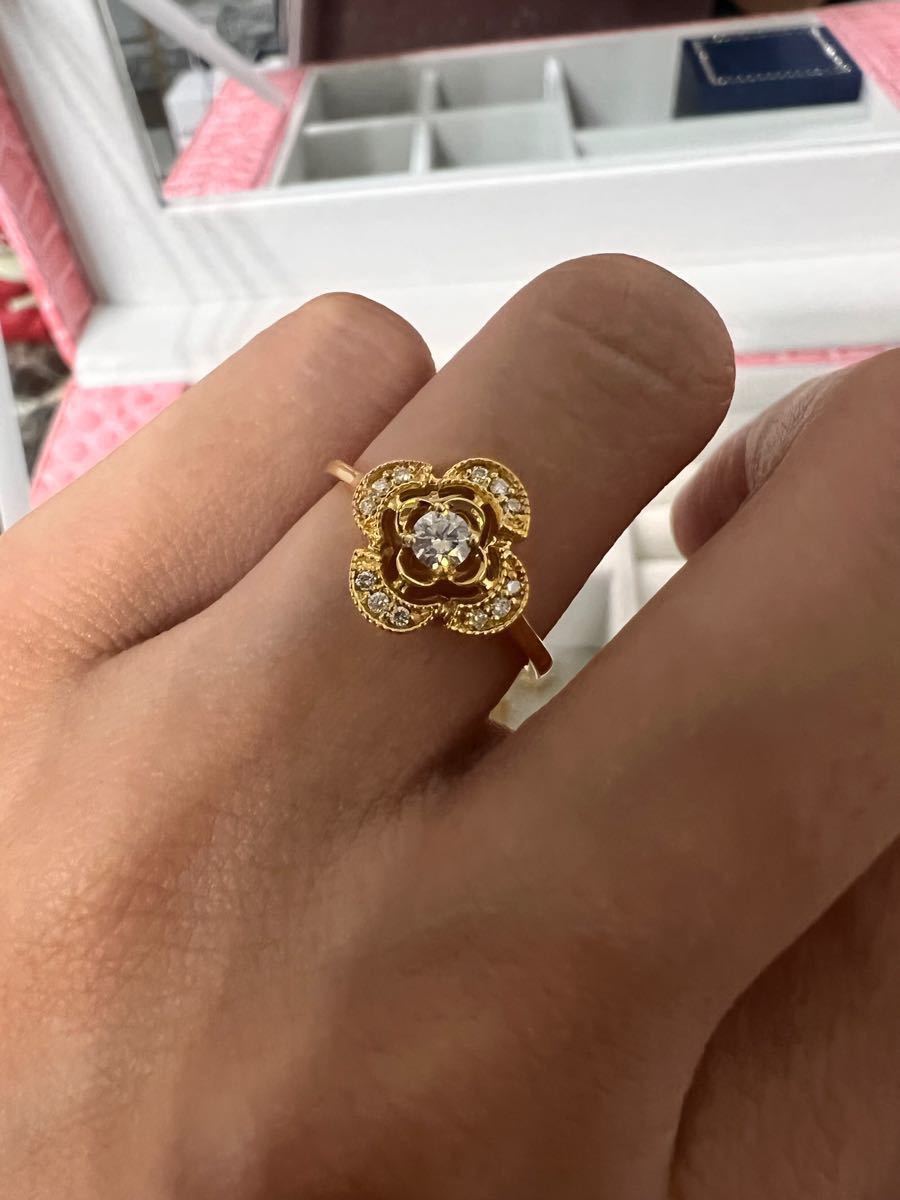 お買い得♪天然ダイヤモンドk18 YG ダイヤモンドリング フラワー