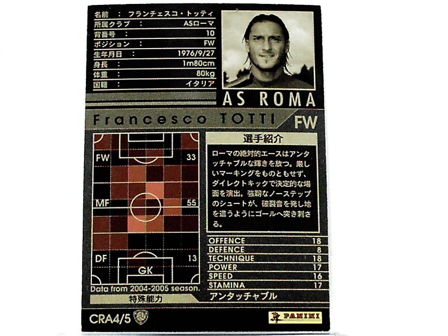 WCCF 2004-2005 CRA フランチェスコ・トッティ　Francesco Totti 1976 Italy　AS Roma 04-05 World Crack_画像2