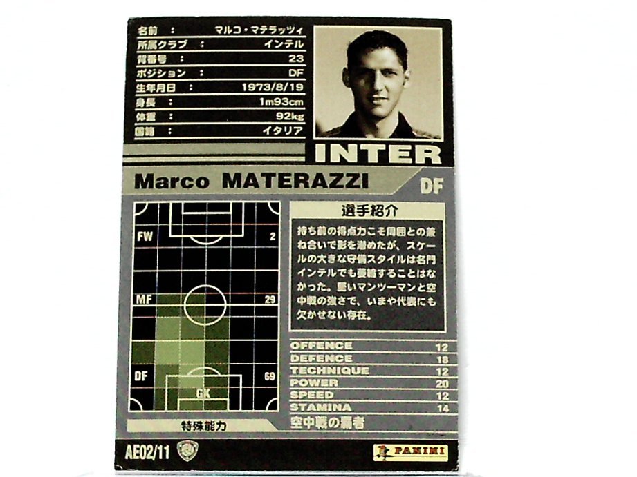 WCCF 2001-2002 AE マルコ・マテラッツィ　Marco Materazzi 1973 Italy　FC Inter Milano 01-02 Serie A Best eleven_画像2