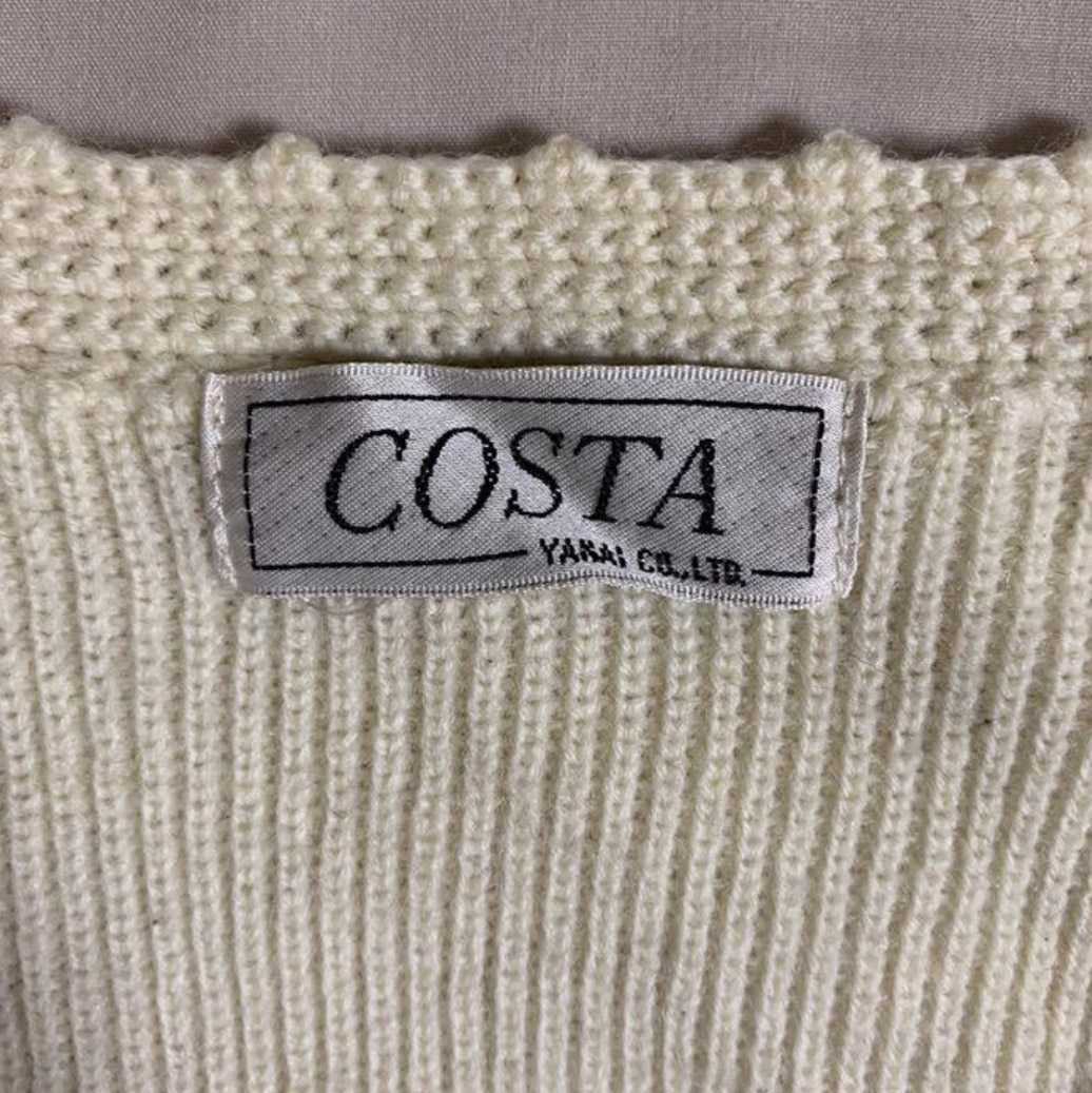 古着 ビンテージ COSTA カーディガン ニット ウール 鍵編 編込 アイボリ_画像3
