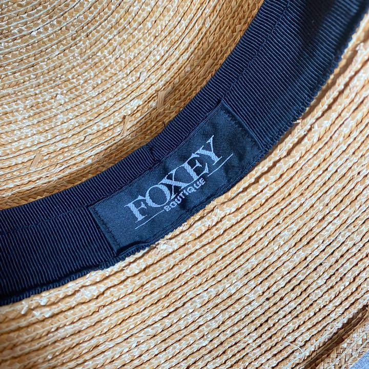 FOXEY フォクシー 麦わら帽子 ストロー ベージュ リボン ホワイト 箱