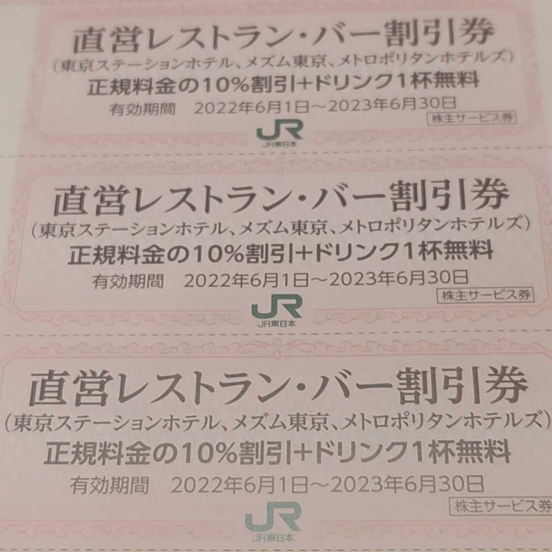 JR東日本 優待券のホテルレストラン割引券３枚送料込み78円（ホテル割引券など無料サービス付き）_画像1