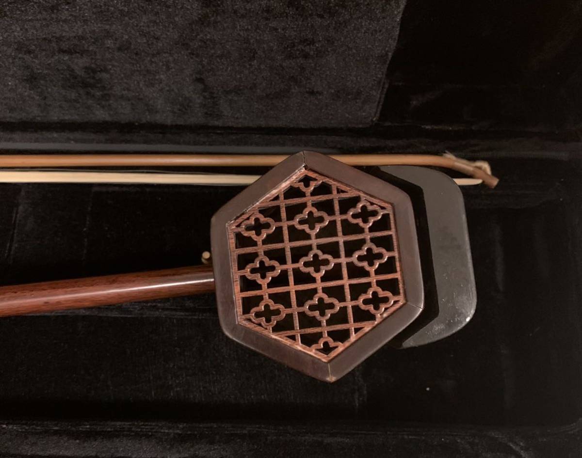 中国 二胡 敦煌牌 上海民族楽器 蛇革 ケース付 民族楽器 中国美術 古玩 