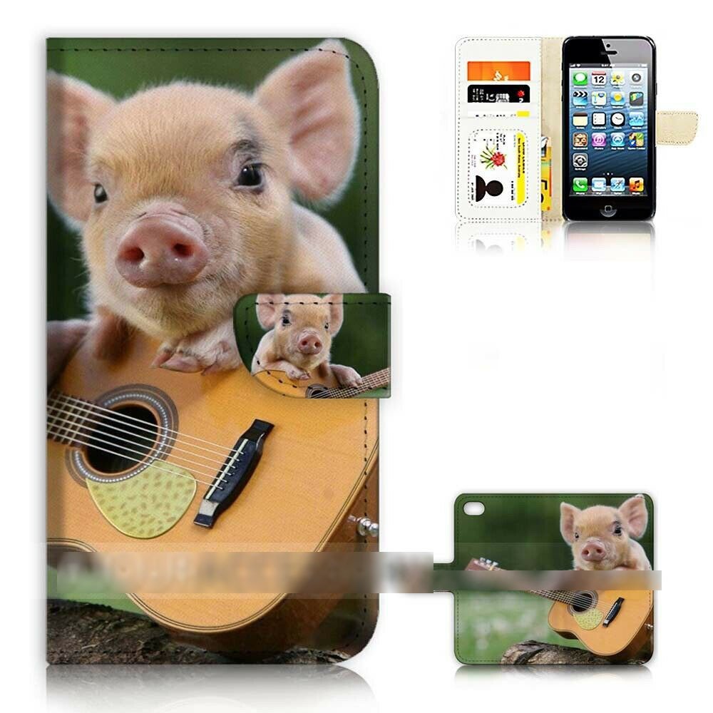 iPhone 5 5S SE アイフォン ファイブ エス エスイー ギター 豚 ブタ ピッグ スマホケース 手帳型ケース スマートフォン カバー_画像1