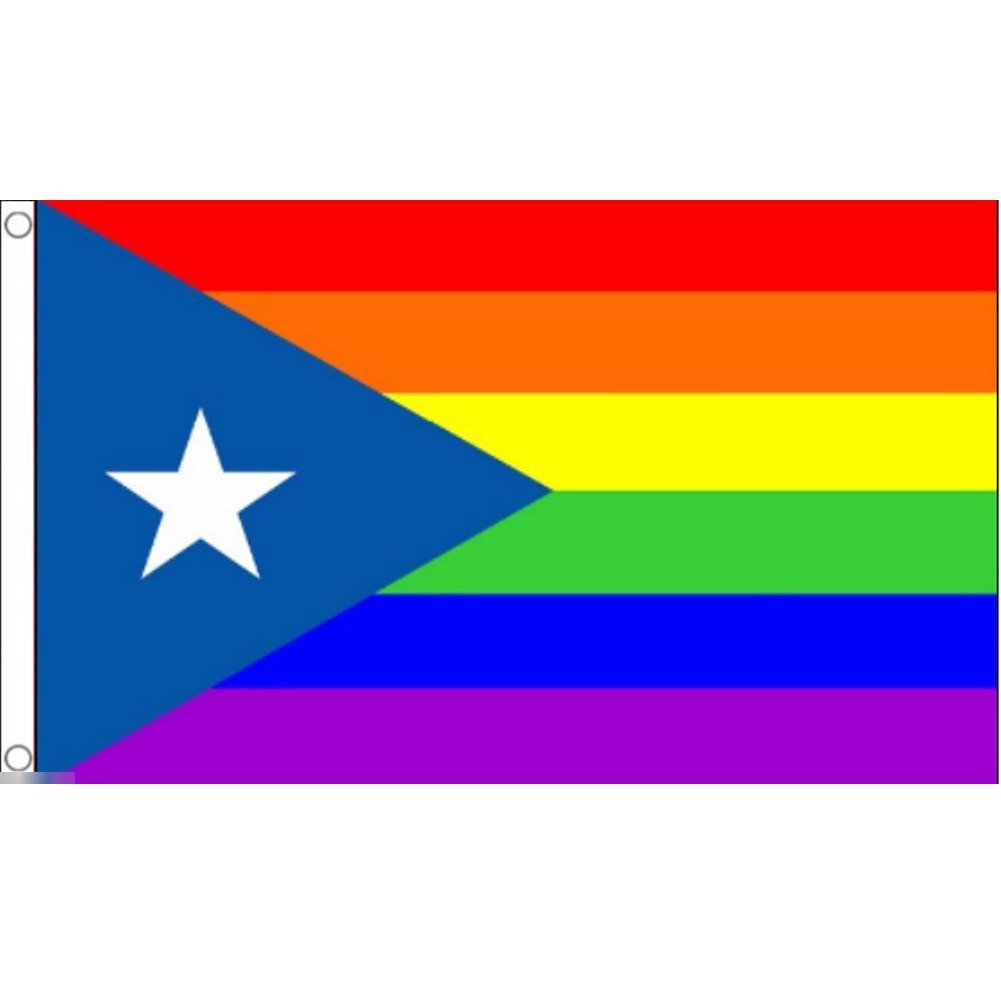 海外限定 国旗 プエルトリコ自治連邦区 虹 レインボーフラッグ LGBT 特大フラッグ_画像1