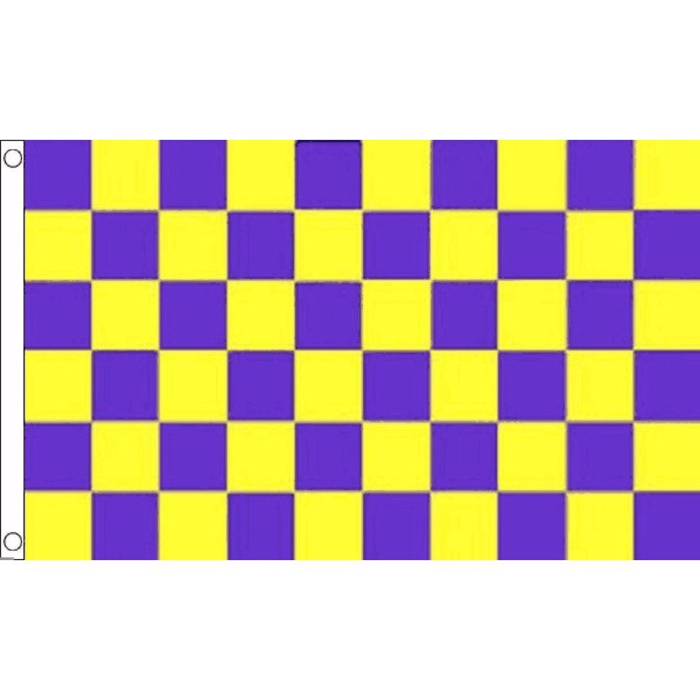 海外限定 国旗 チェッカーフラッグ レース旗 紫 黄色 パープル イエロー 特大フラッグ_画像1