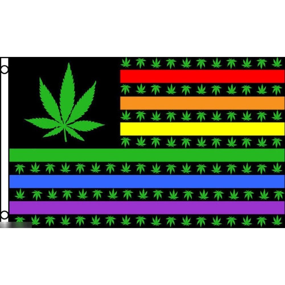 海外限定 国旗 マリファナ 大麻 アメリカ USA 星条旗 虹 レインボーフラッグ 特大フラッグ_画像1