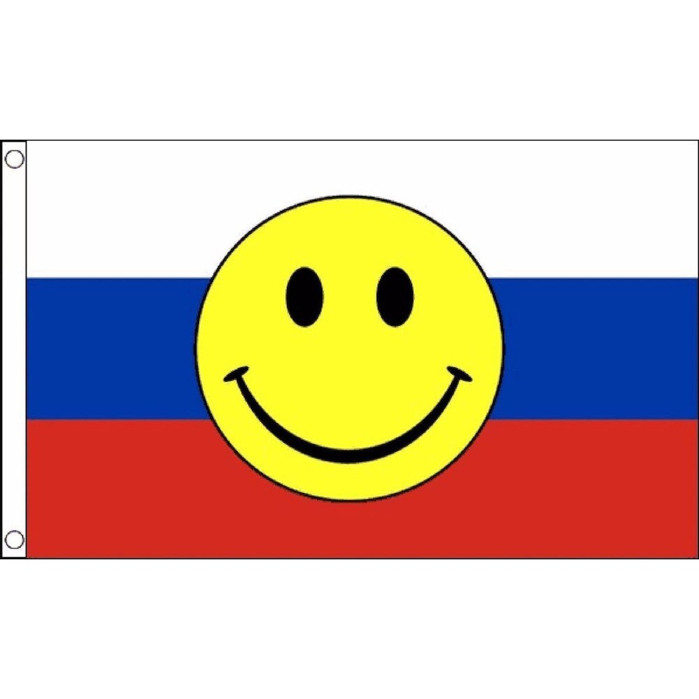 海外限定 国旗 ロシア連邦 スマイリーフェイス ニコちゃん スマイルマーク 特大フラッグ_画像1