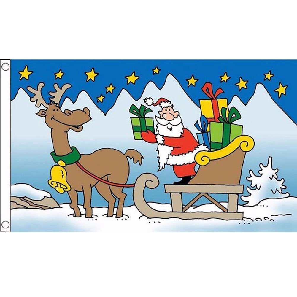 海外限定 国旗 メリークリスマス サンタクロース トナカイ プレゼント 特大フラッグ_画像1