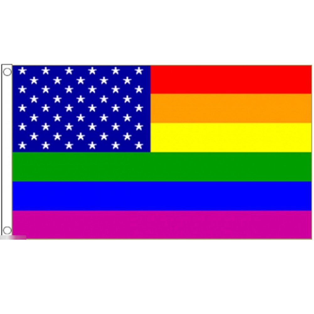 海外限定 国旗 アメリカ合衆国 星条旗 USA 虹色 レインボーカラー キュート 特大フラッグ_画像1