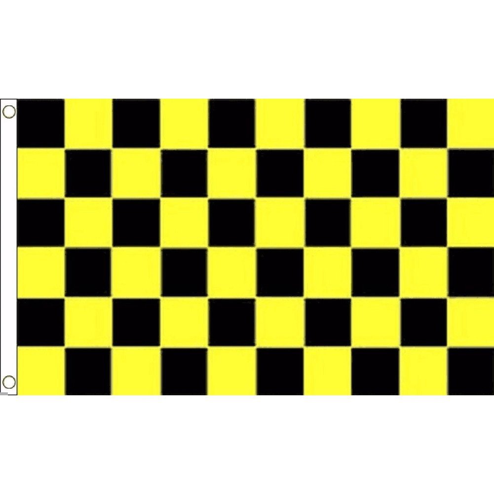 海外限定 国旗 チェッカーフラッグ レース旗 黄色 黒 イエロー ブラック 特大フラッグ_画像1
