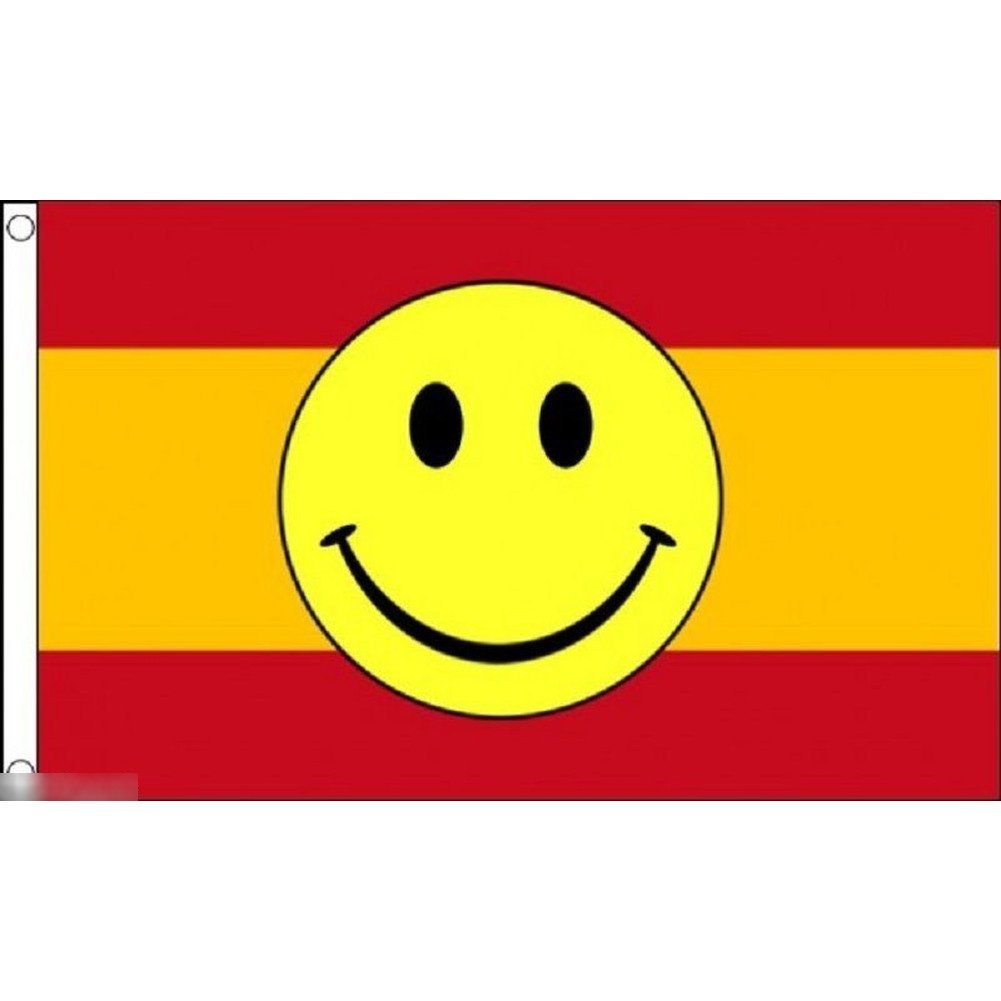 海外限定 国旗 スペイン スマイリーフェイス ニコちゃん スマイルマーク 特大フラッグ_画像1