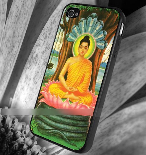 iPhone 7 Plus仏陀 ブッダ 蓮の花 アートケース保護フィルム付_画像2
