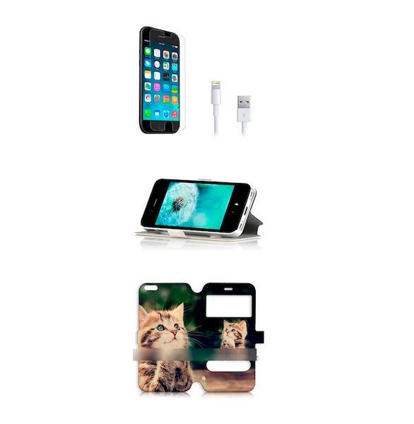 iPhone5 5S5C祈るネコ猫手帳型ケース 充電ケーブルフィルム付_画像3