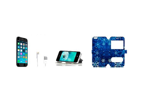 iPhone 5C雪 結晶 手帳型ケース 充電ケーブル フィルム付_画像3