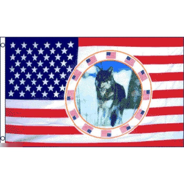 海外限定 国旗 アメリカ USA 星条旗 米国 ウルフ 狼 特大フラッグ_画像1