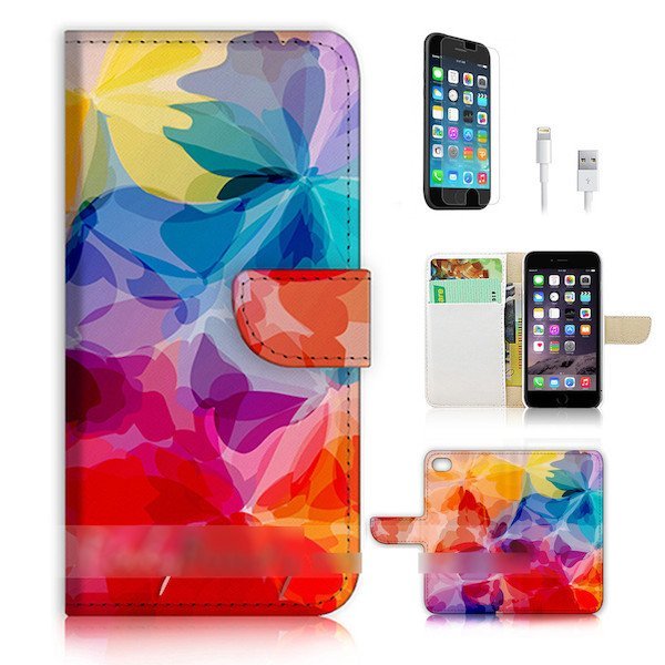 iPhone 8 Plus アイフォン 8 プラス アイフォーン 8 + 虹 抽象画スマホケース充電ケーブルフィルム付_画像3