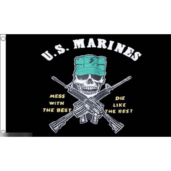 海外限定 国旗 アメリカ海兵隊 米国 スカル ライフル 特大フラッグ_画像1