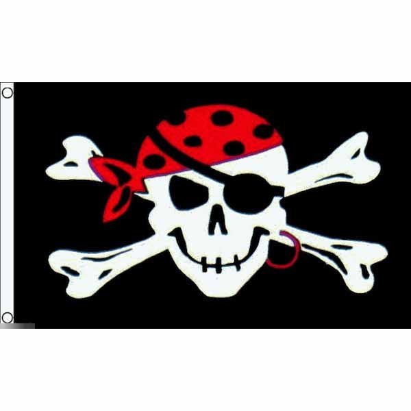 海外限定 国旗 海賊旗 パイレーツ スカル 骸骨 アイパッチ 眼帯 バンダナ 特大フラッグ_画像1