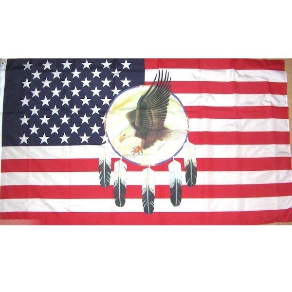 海外限定 国旗 アメリカ 米国 USA 星条旗 イーグル 鷲 ドリームキャッチャー 特大フラッグ_画像1