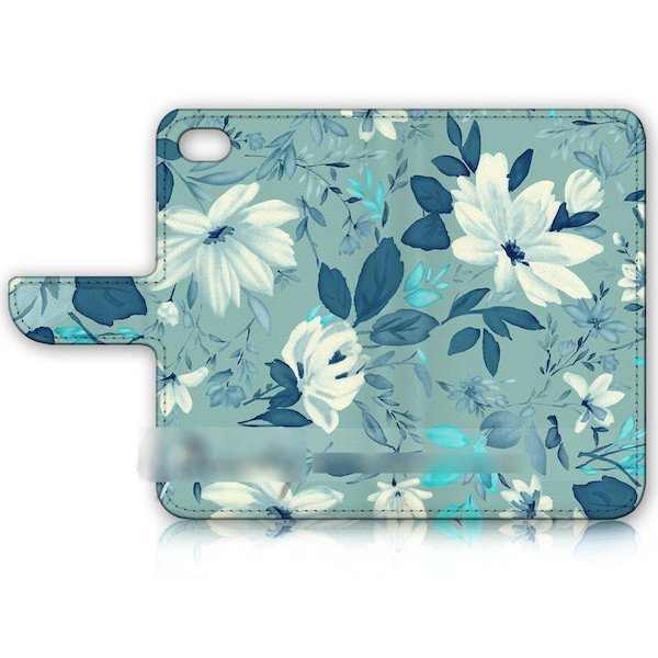 iPhone 6 6S Plus 青い花柄 フラワー 抽象画 スマホケース 充電ケーブル フィルム付_画像2