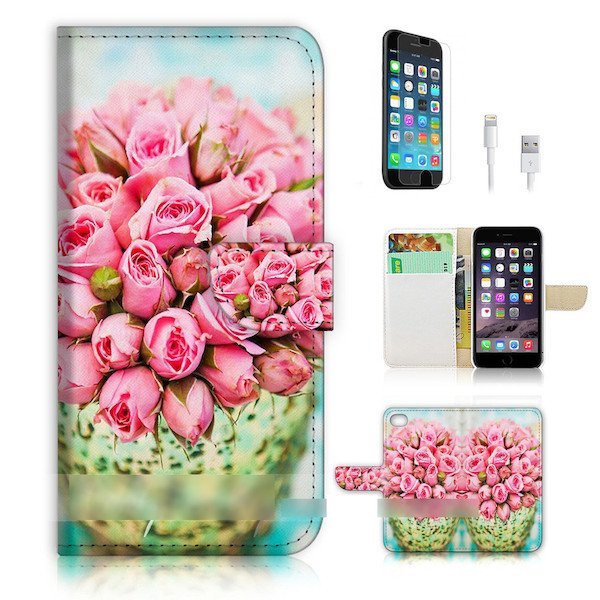 iPhone 8 アイフォン 8 アイフォーン 8 薔薇 バラ 花柄 フラワー スマホケース 充電ケーブル フィルム付_画像3