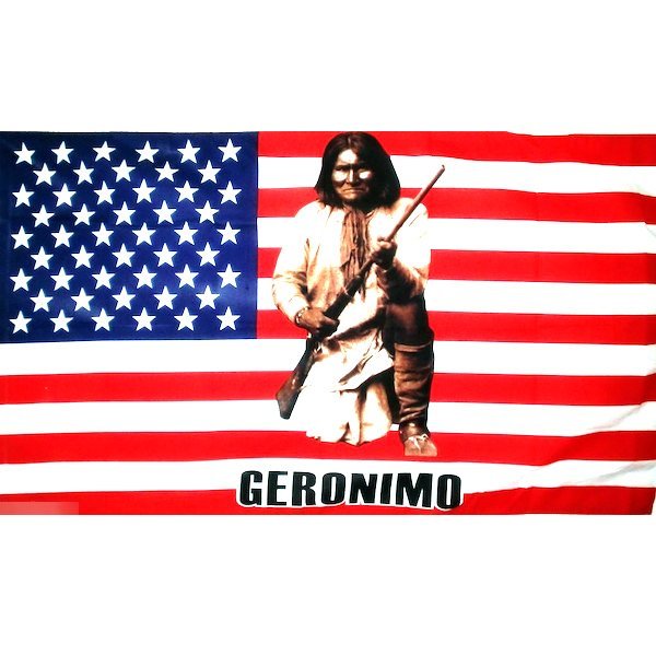 海外限定 国旗 ジェロニモ インディアン アパッチ族 ネイティブアメリカン 星条旗 特大フラッグ_画像1