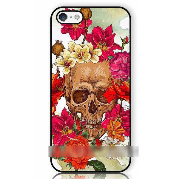 iPhone 5S 5C SE スカル 骸骨 ドクロ フラワー 花柄アートケース 保護フィルム付_画像1