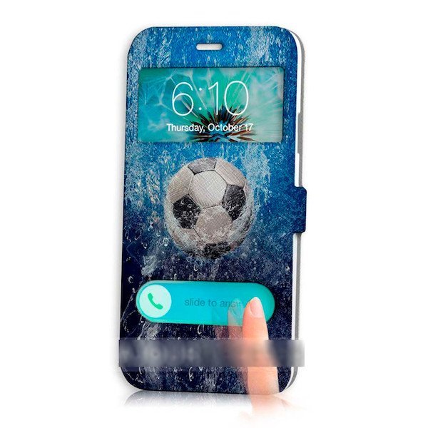 iPhone5 5S5Cサッカーボール手帳型ケース ケーブル フィルム付_画像1