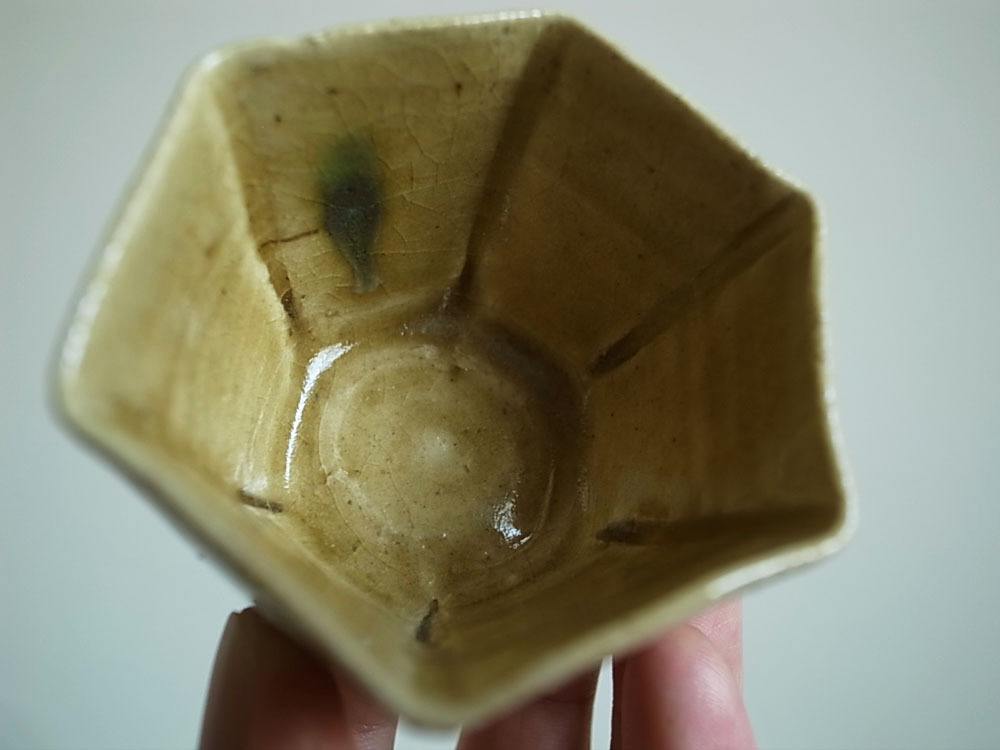 江戸時代 黄瀬戸 六角盃 向付 酒器 猪口 江戸時代 黄瀬戸 六角盃 向付 酒器 猪口