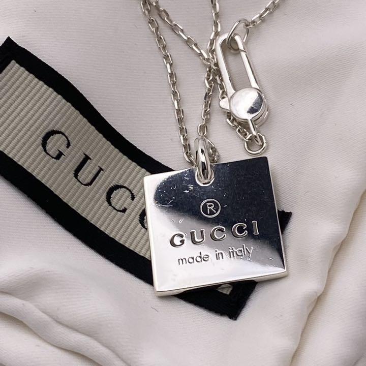 ◆GUCCI グッチ◆スクエアプレートネックレス ペンダント シルバー925 ロゴ 正規品 保存袋・箱付き 匿名配送 送料無料