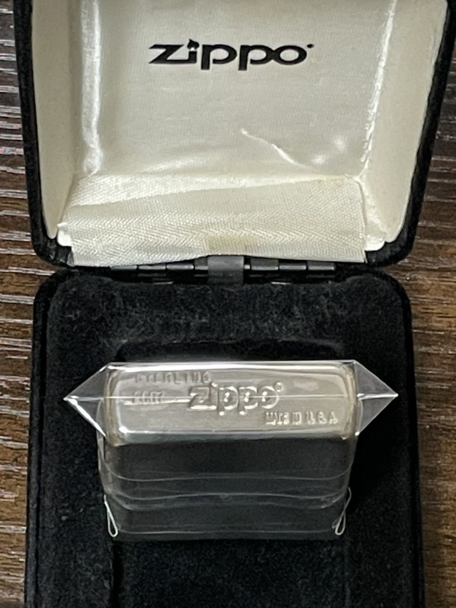 zippo STERLING SILVER スターリングシルバー 2007年製 純銀 デットストック ベロアケース 収納布袋 保証書 _画像1