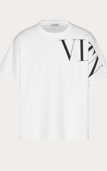 正規 20SS VALENTINO ヴァレンティノ 左肩 VLTN 黒 ロゴ クルーネック Tシャツ カットソー 白 M VV3MG03S742_画像1