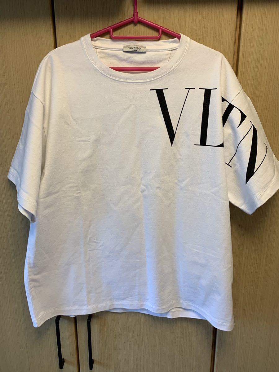 正規 20SS VALENTINO ヴァレンティノ 左肩 VLTN 黒 ロゴ クルーネック Tシャツ カットソー 白 M VV3MG03S742