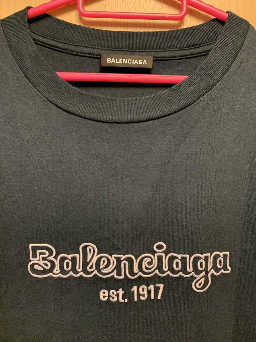 正規 20SS BALENCIAGA バレンシアガ DEMNA GVASALIA デムナ ヴァザリアest.1917 ロゴ 刺繍 Tシャツ 濃紺 S 583214 TFV44_画像2