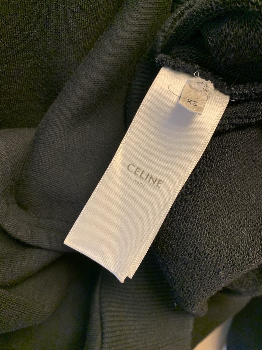 正規 21SS CELINE セリーヌ Hedi Slimane エディスリマン ロゴ プリント プルオーバー フーディー パーカー 黒 XS 2Y321052H_画像3