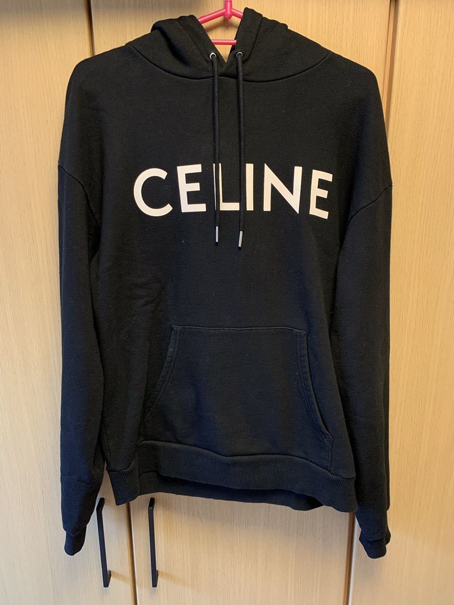 正規 21SS CELINE セリーヌ Hedi Slimane エディスリマン ロゴ プリント プルオーバー フーディー パーカー 黒 XS 2Y321052H_画像1